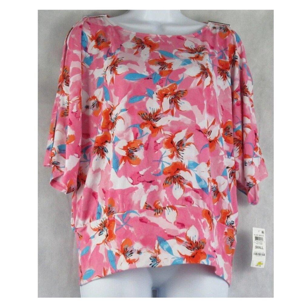 NWT JM Collection Women's Cutout-Sleeve Top, Pink Multi Floral, Small